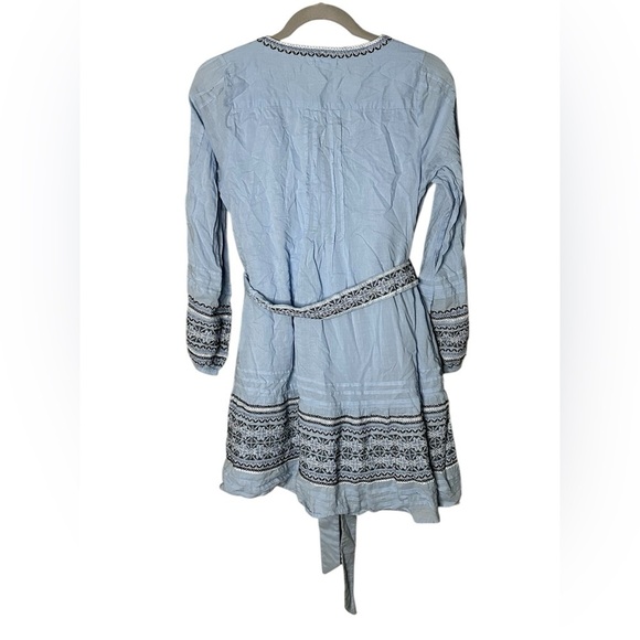 Roller Rabbit Nydia Blue Crosshatch Embroidered Puff Sleeve Boho Mini Dress M - Picture 6 of 6